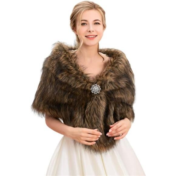 1920s Bride Wedding Fur Shawls and Wraps Winter Bridal Faux Fur Stoles - Picture 1 of 7